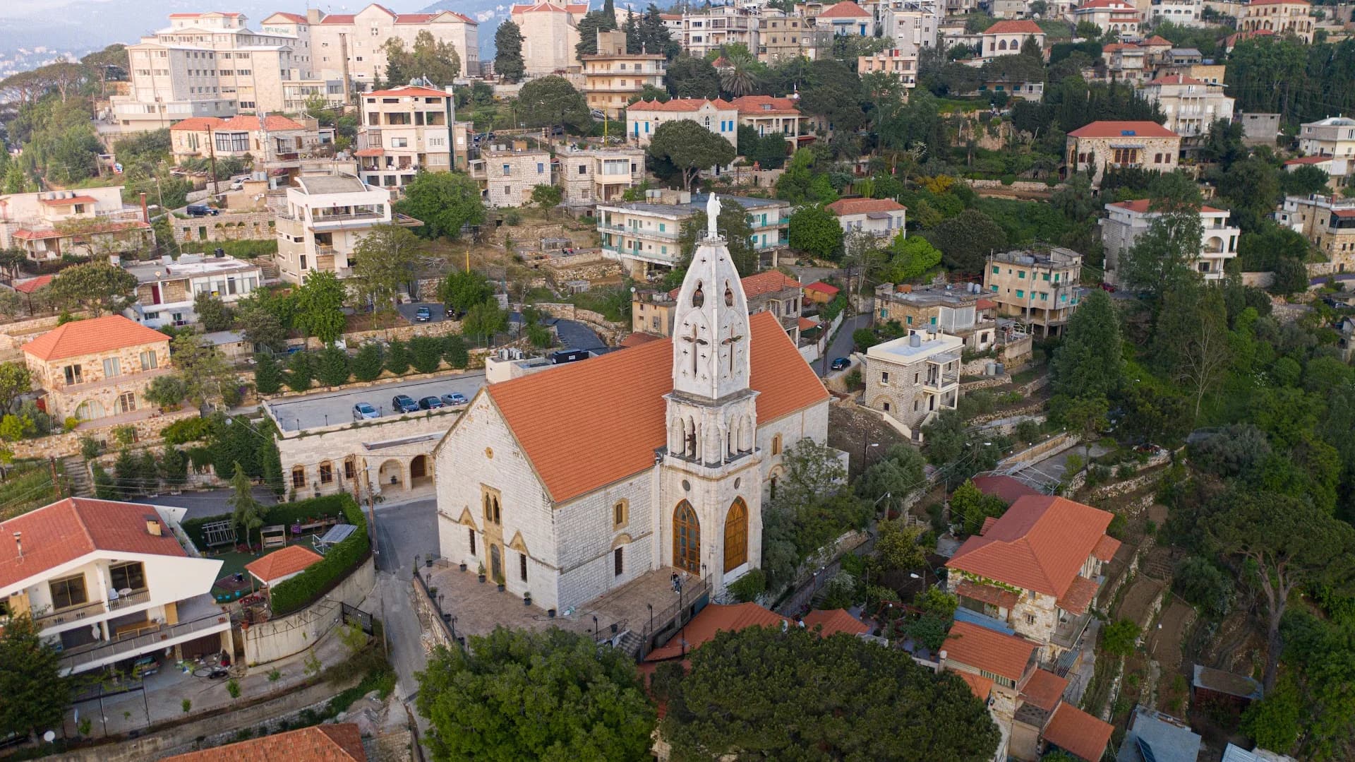 Aerial view of Our Lady of the Forest Church (Saydet el Ghabeh)