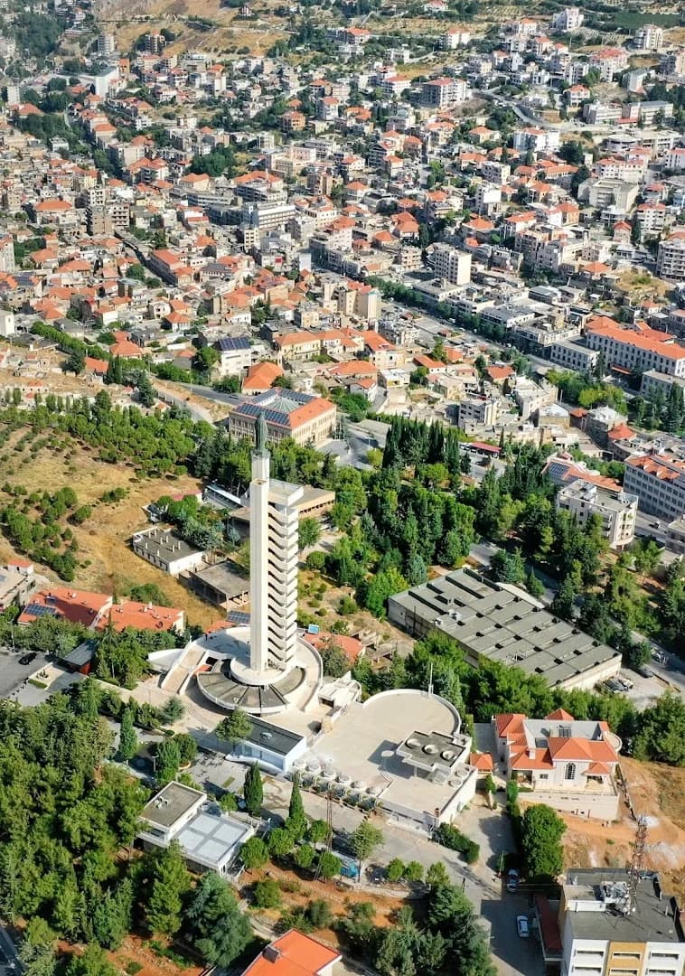 Aerial view of Our Lady of Zahle and the Bekaa